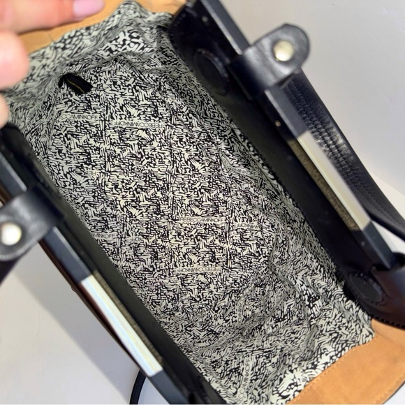 REBECCA MINKOFF BLACK GREEN LEATHER TAN SUEDE FRONT POCKET SIDE ZIPPERS PURSE - Picture 9 of 12